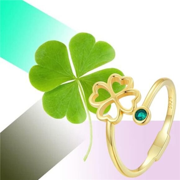Adjustable Gold Clover Ring 925 Sterling Comes with Good Luck Irish - Picture 2 of 7